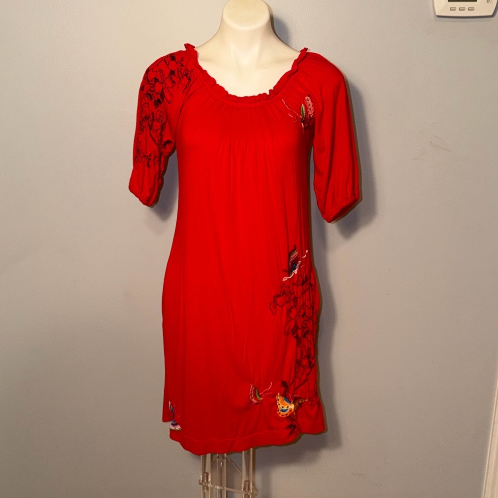 JWLA Johnny Was ladies Cotton Blend Butterfly Short Sleeve dress. Size XS